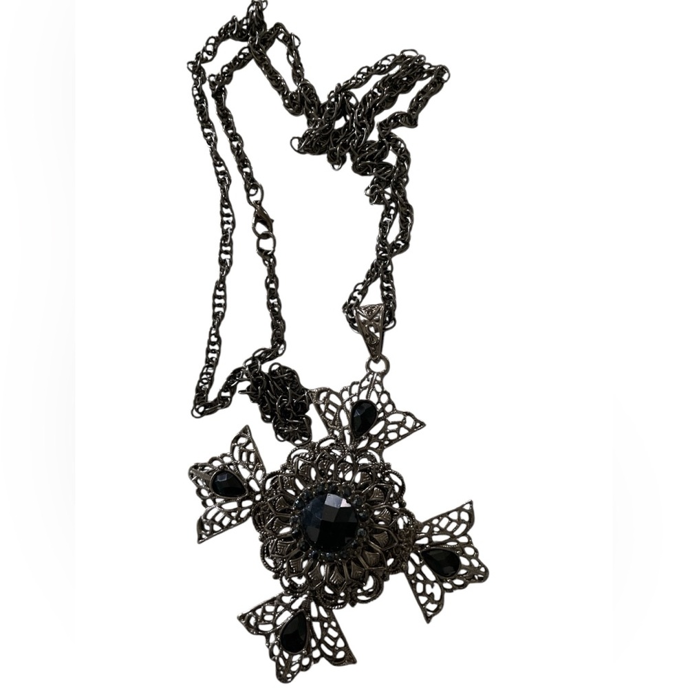 Cross pendant with jewel 18 inch chain goth whimsigoth costume Halloween witchy